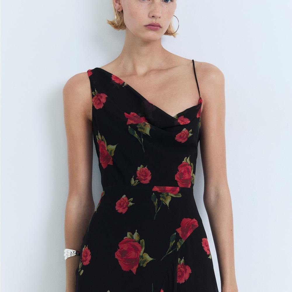 Mango Black Maxi Dress with Red Rose Print - Picture 10 of 10
